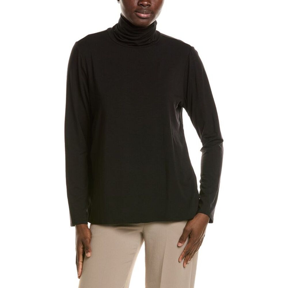 Eileen Fisher Womens Turtleneck Slim Shirt, Black